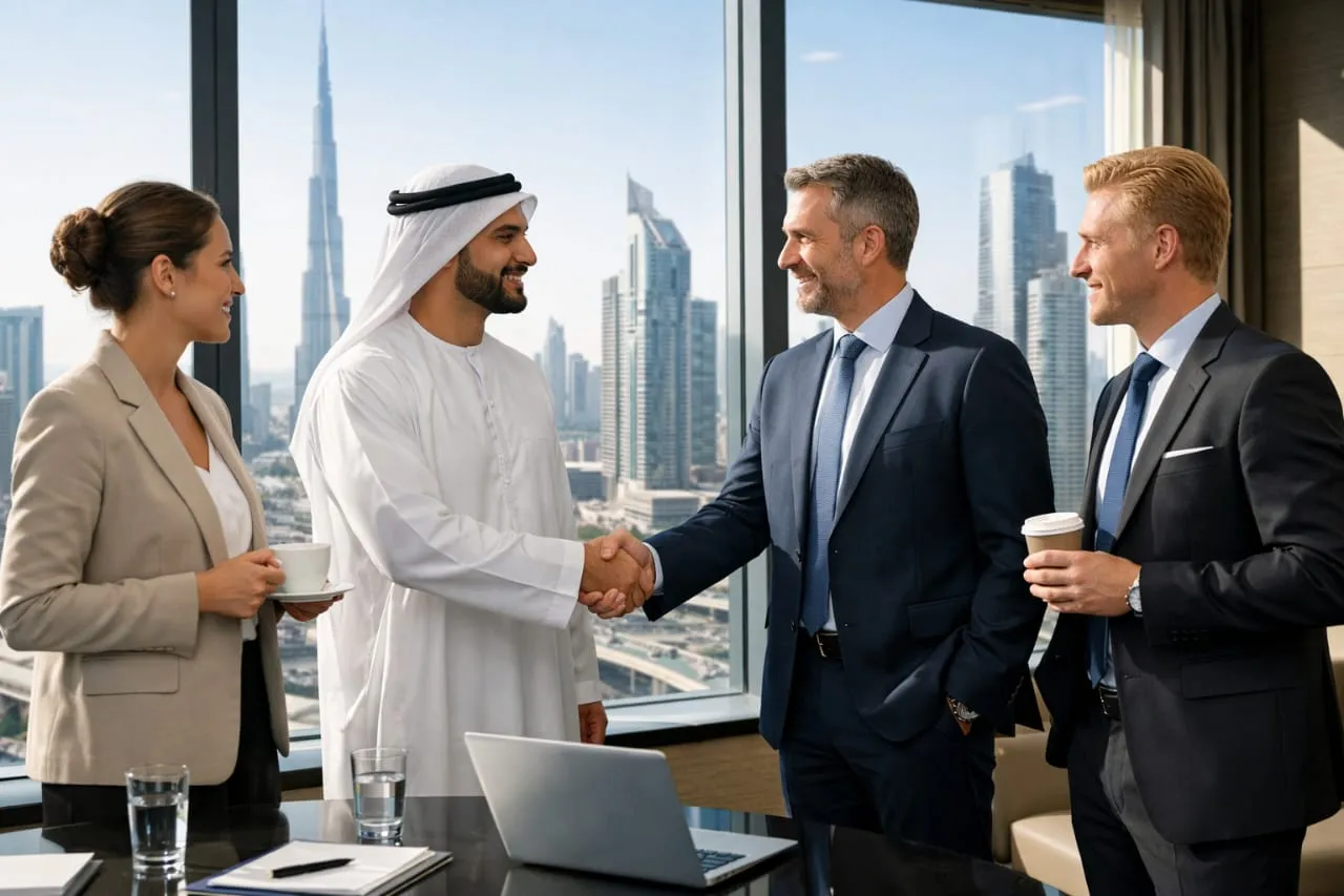 Real estate professionals looking at blueprints